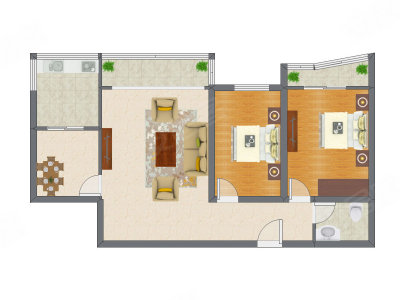 2室2厅 126.90平米户型图