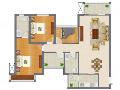 2室2厅 106.46平米户型图