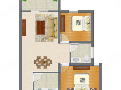 2室2厅 58.60平米户型图