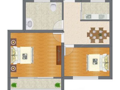 2室1厅 55.37平米