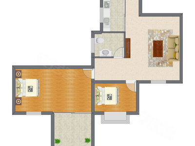 2室1厅 84.47平米户型图