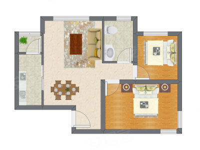 2室2厅 74.41平米户型图