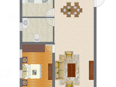 1室1厅 58.90平米户型图