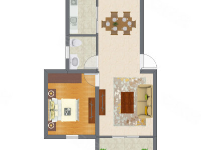 1室2厅 46.14平米户型图