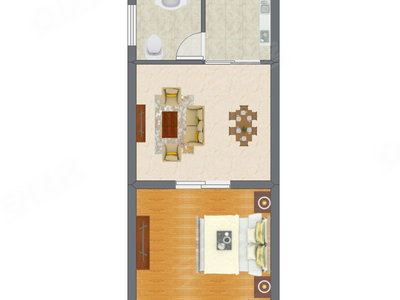 1室1厅 35.59平米户型图