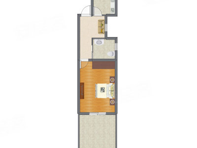 1室1厅 45.80平米户型图
