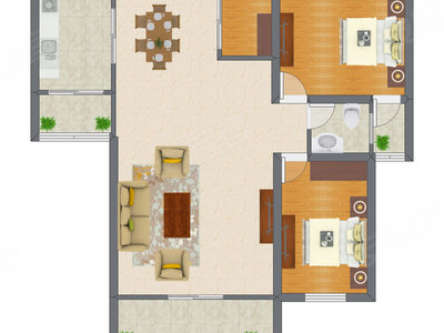 2室2厅 82.56平米户型图