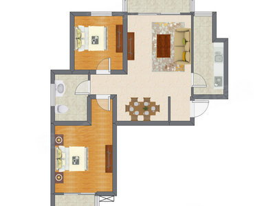 2室2厅 95.64平米户型图