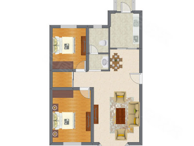 2室2厅 90.34平米户型图