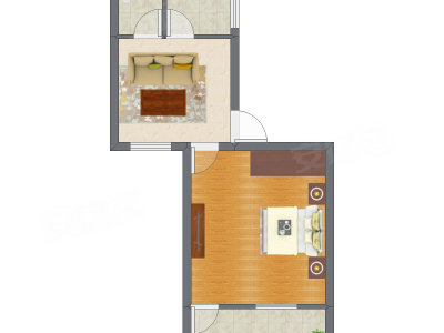 1室1厅 36.44平米户型图