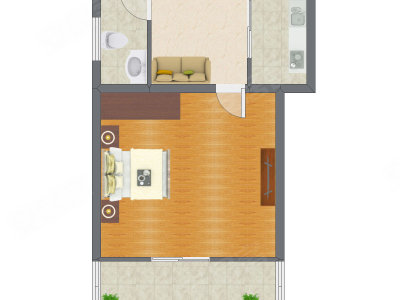 1室1厅 42.21平米户型图