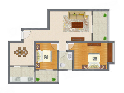 2室2厅 91.04平米户型图