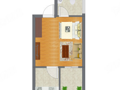 1室1厅 25.78平米户型图