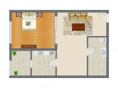 1室2厅 95.45平米户型图