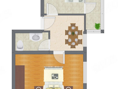 1室1厅 45.34平米户型图