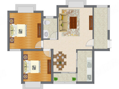 2室2厅 91.45平米户型图