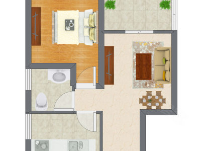1室2厅 48.78平米户型图