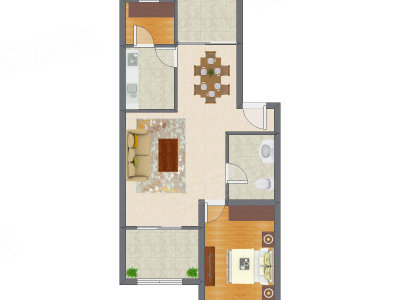 1室2厅 68.25平米户型图