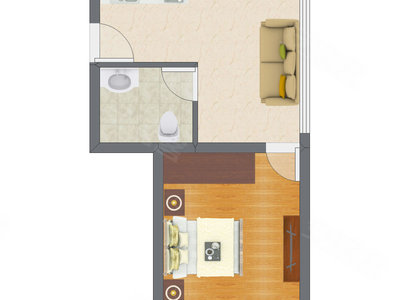 1室1厅 29.26平米户型图