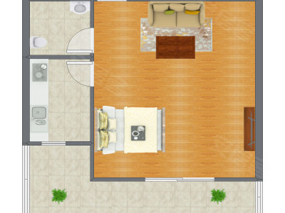 1室1厅 46.64平米户型图