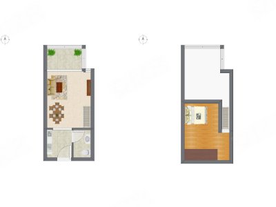 1室2厅 30.54平米户型图