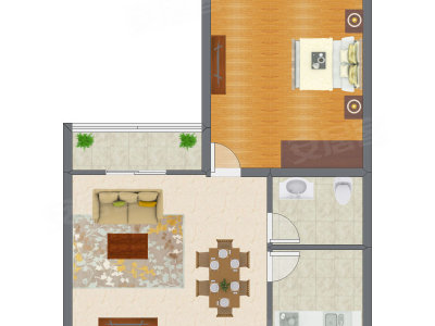 1室1厅 54.22平米户型图