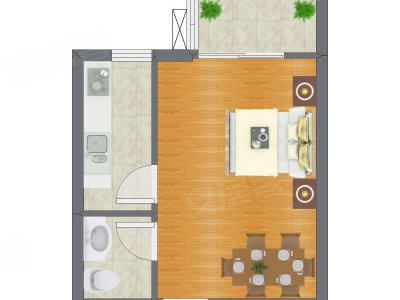1室0厅 40.26平米户型图
