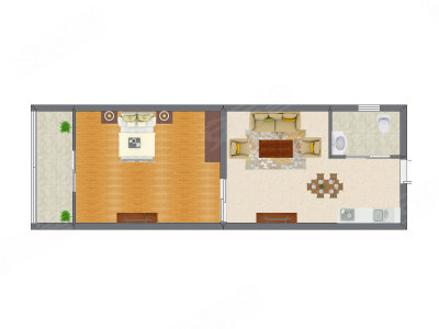 1室1厅 59.41平米户型图