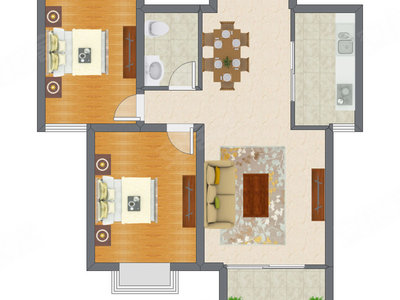 2室2厅 96.82平米户型图