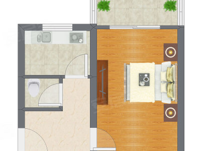 1室1厅 37.82平米户型图