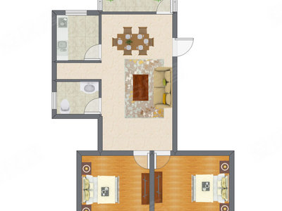 2室1厅 60.22平米户型图