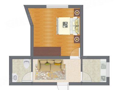 1室1厅 28.17平米户型图