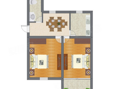 2室1厅 41.16平米户型图