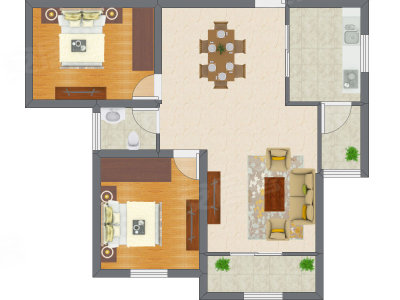 2室2厅 65.21平米户型图