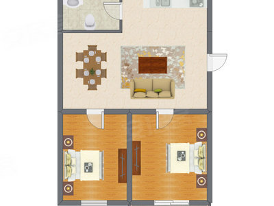 2室2厅 55.61平米户型图