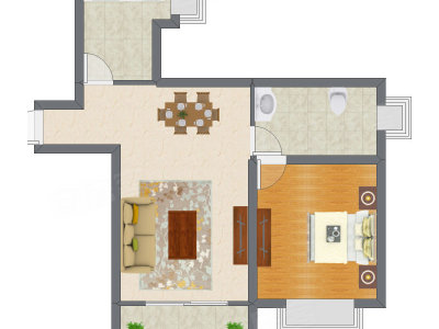 1室2厅 65.29平米户型图