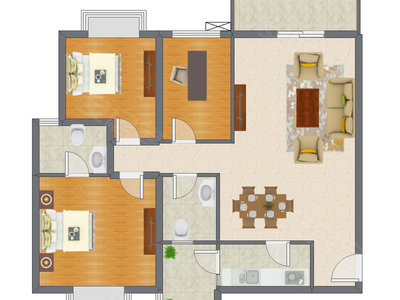 3室2厅 125.35平米户型图
