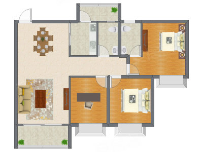 3室2厅 105.38平米户型图