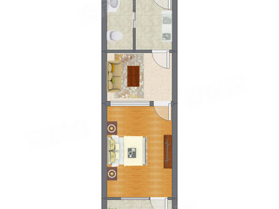 1室1厅 45.29平米户型图