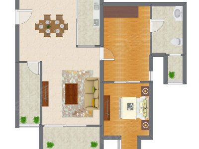 1室2厅 90.95平米户型图