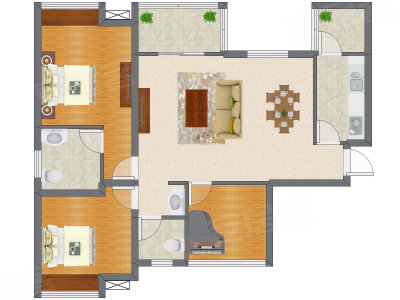 2室2厅 94.99平米户型图