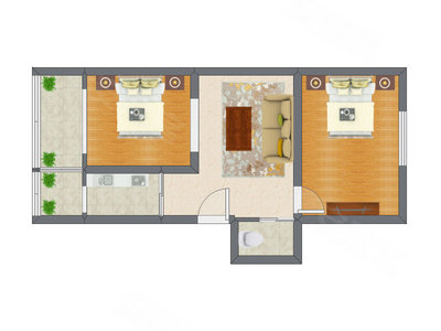 2室1厅 54.72平米户型图