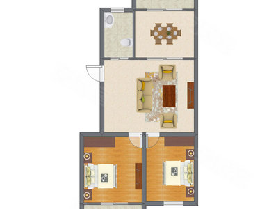 2室2厅 69.28平米户型图