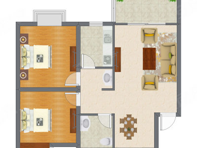 2室2厅 80.76平米