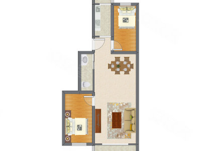 2室1厅 52.88平米户型图