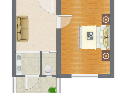 1室1厅 34.00平米户型图