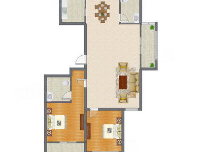 2室2厅 156.00平米户型图