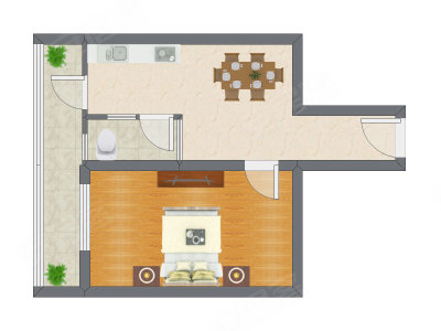 1室1厅 54.58平米户型图