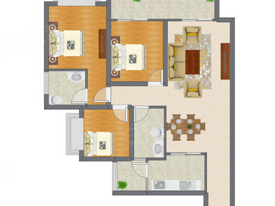 3室2厅 87.00平米户型图