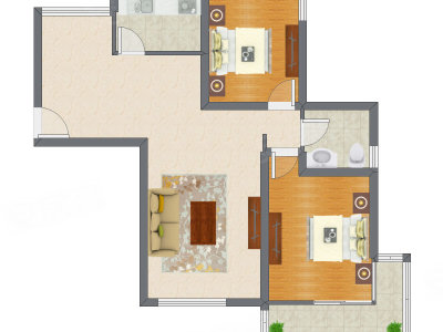 2室1厅 90.31平米户型图